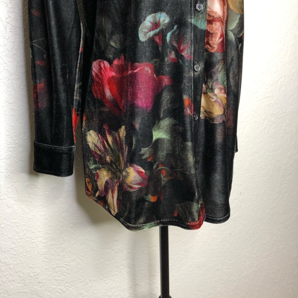 Soft Surroundings black red cream floral velvet velour button down top size PS - Picture 3 of 14